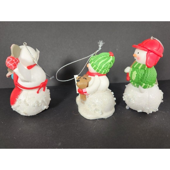 Set Of 3 Snowman Christmas Ornaments Glitter Sparkle hanging - Picture 4 of 5
